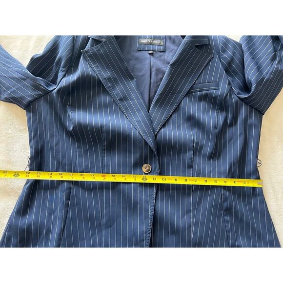 Jason Wu X ELOQUII Navy Blue Pinstripe Blazer Jacket Belted Pockets Size 20 - Picture 15 of 16
